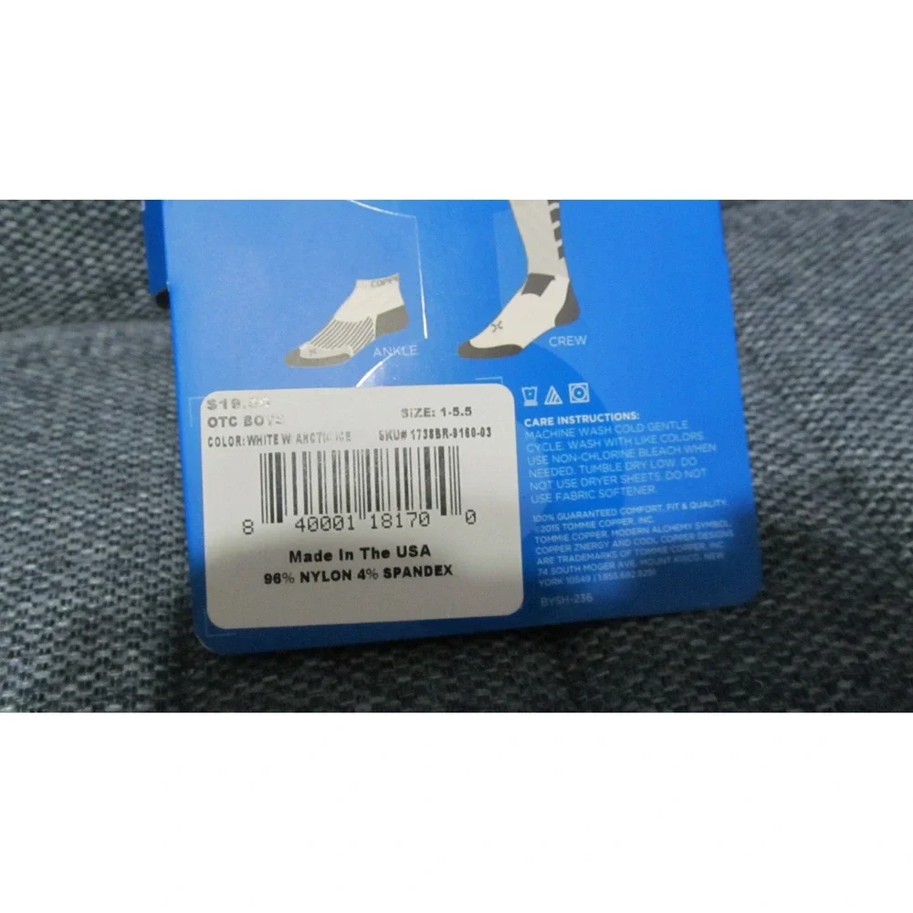 Tommie Copper Boy's Core Over The Calf Compression Socks White Gray Size 1-5.5